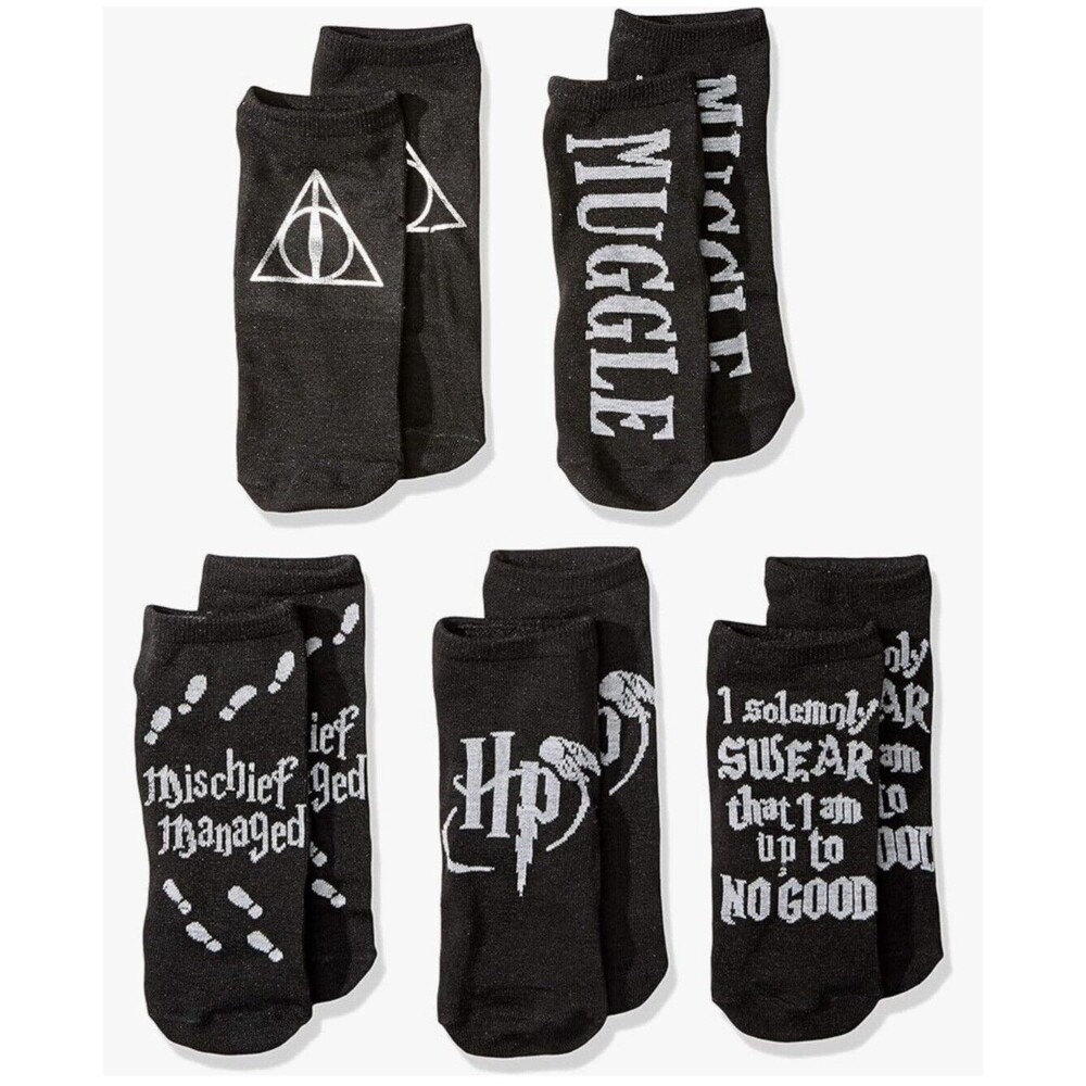 Harry Potter Deathly Hallows Mischief Managed Always Map No-Show Socks 5 Pair